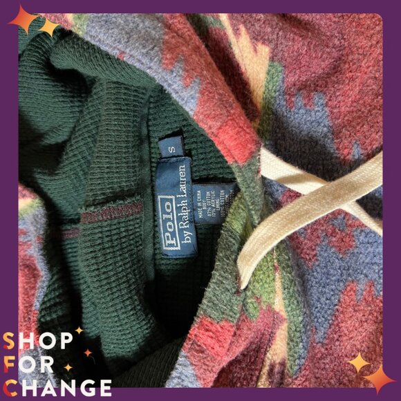 Vintage POLO by Ralph Lauren Hoodie Aztec Design Size Small - Picture 4 of 5